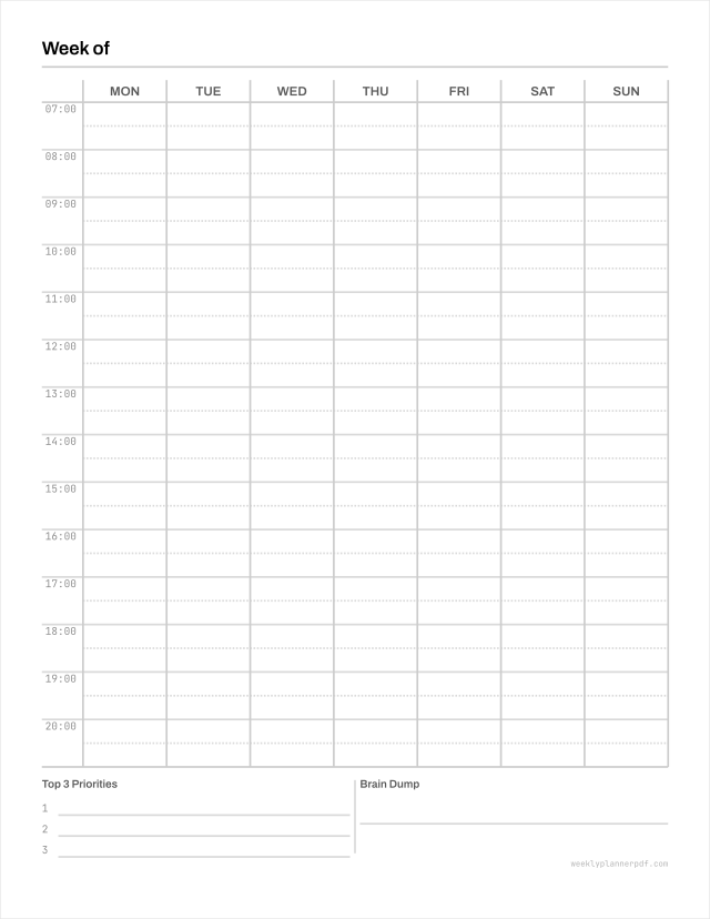 ADHD weekly planner, US Letter 215.9 by 279.4 millimetres