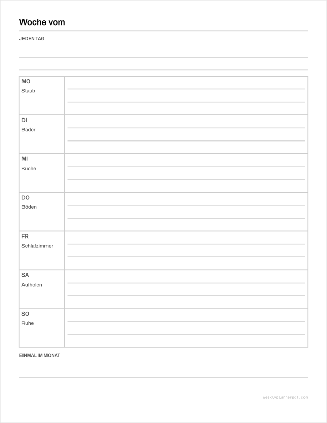 Daily, weekly and monthly cleaning checklist, US Letter 215.9 by 279.4 millimetres