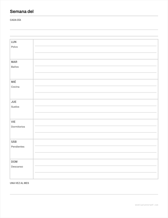 Daily, weekly and monthly cleaning checklist, US Letter 215.9 by 279.4 millimetres