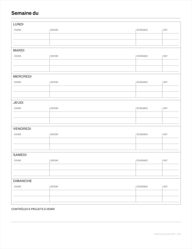 Homework planner, US Letter 215.9 by 279.4 millimetres