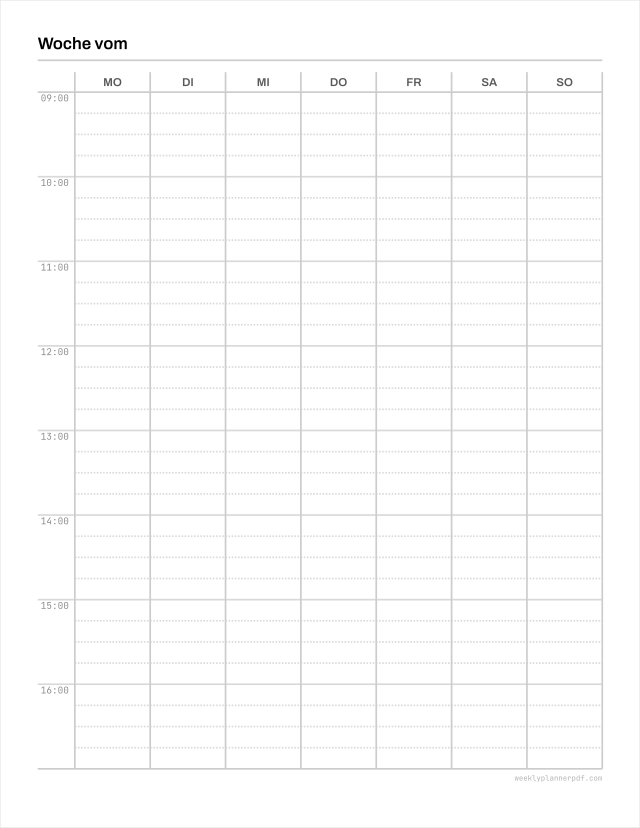 Weekly planner with 15 minute increments, US Letter 215.9 by 279.4 millimetres