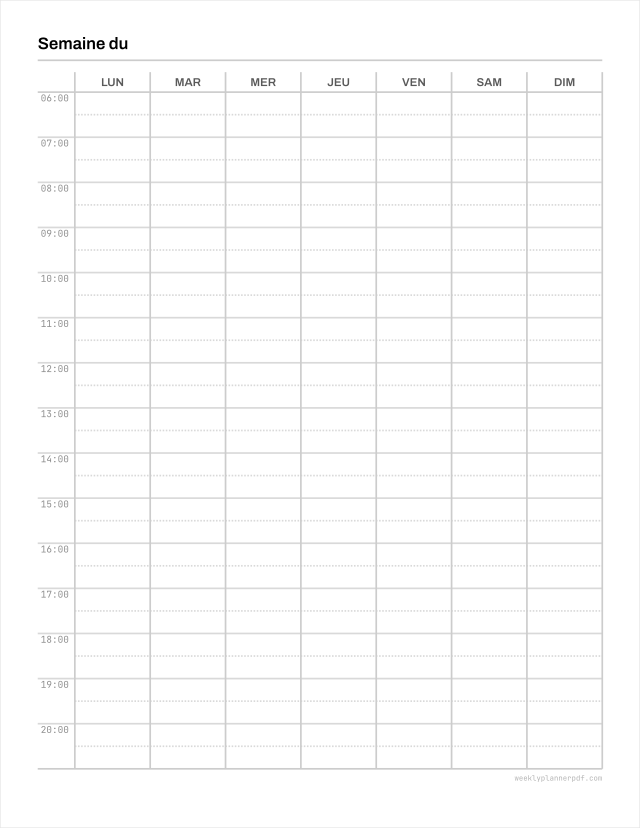 Weekly planner with 30 minute increments, US Letter 215.9 by 279.4 millimetres
