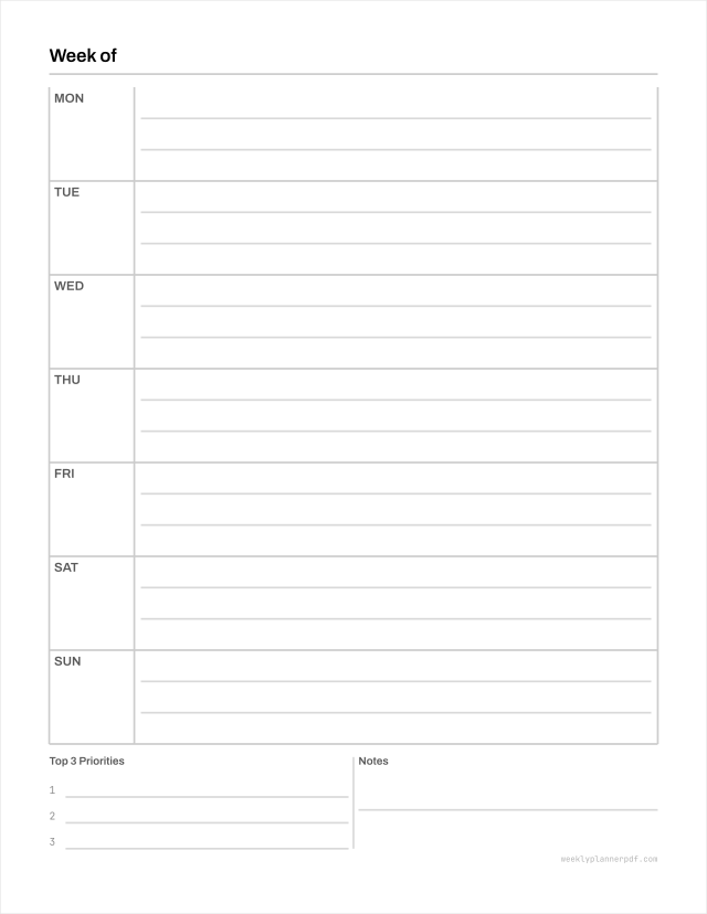 Large print weekly planner, US Letter 215.9 by 279.4 millimetres