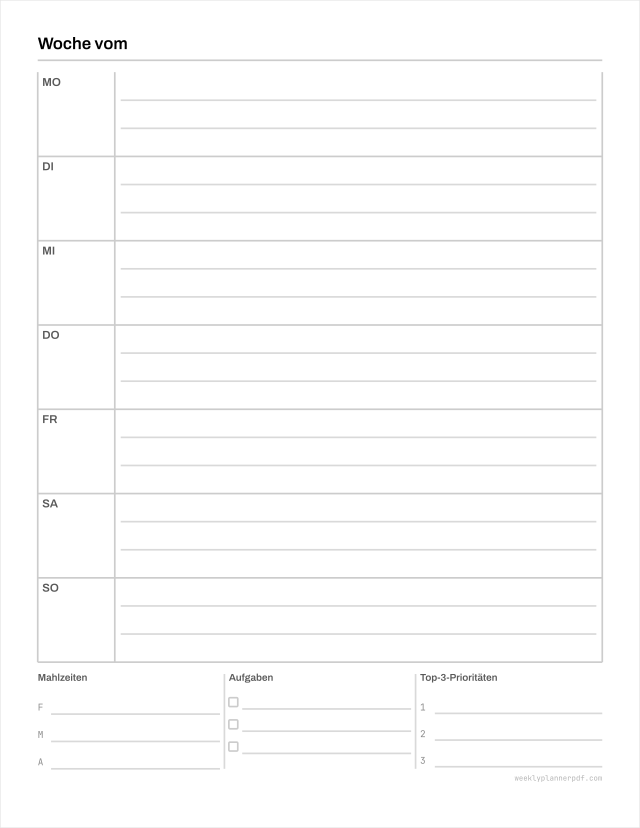 Mom weekly planner, US Letter 215.9 by 279.4 millimetres