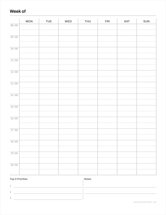 Student weekly planner, US Letter 215.9 by 279.4 millimetres