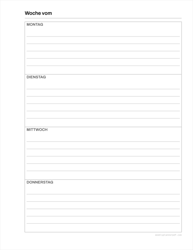 Two page weekly planner, US Letter 215.9 by 279.4 millimetres