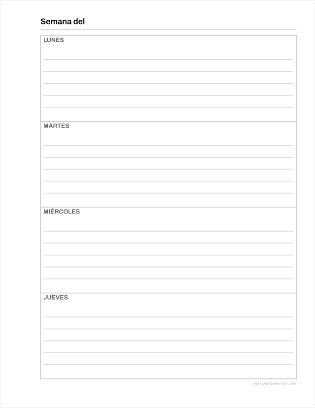 Two page weekly planner, US Letter 215.9 by 279.4 millimetres