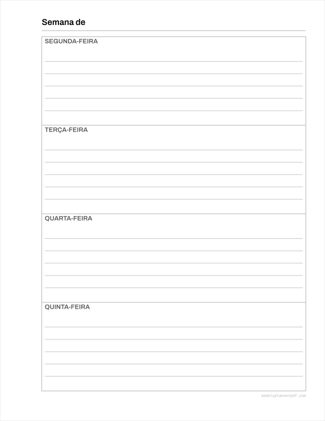 Two page weekly planner, US Letter 215.9 by 279.4 millimetres