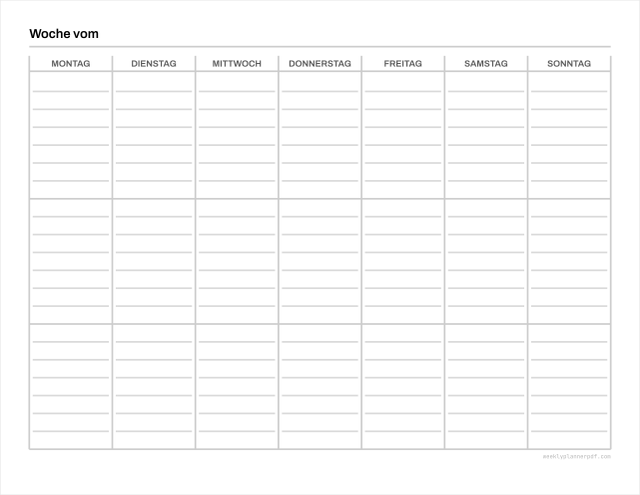 Vertical weekly planner, US Letter 215.9 by 279.4 millimetres