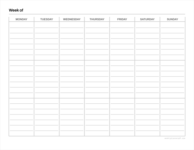 Vertical weekly planner, US Letter 215.9 by 279.4 millimetres