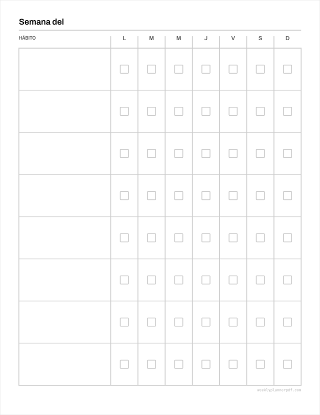 Weekly habit tracker, US Letter 215.9 by 279.4 millimetres