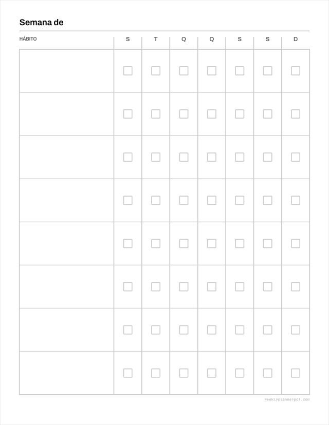 Weekly habit tracker, US Letter 215.9 by 279.4 millimetres
