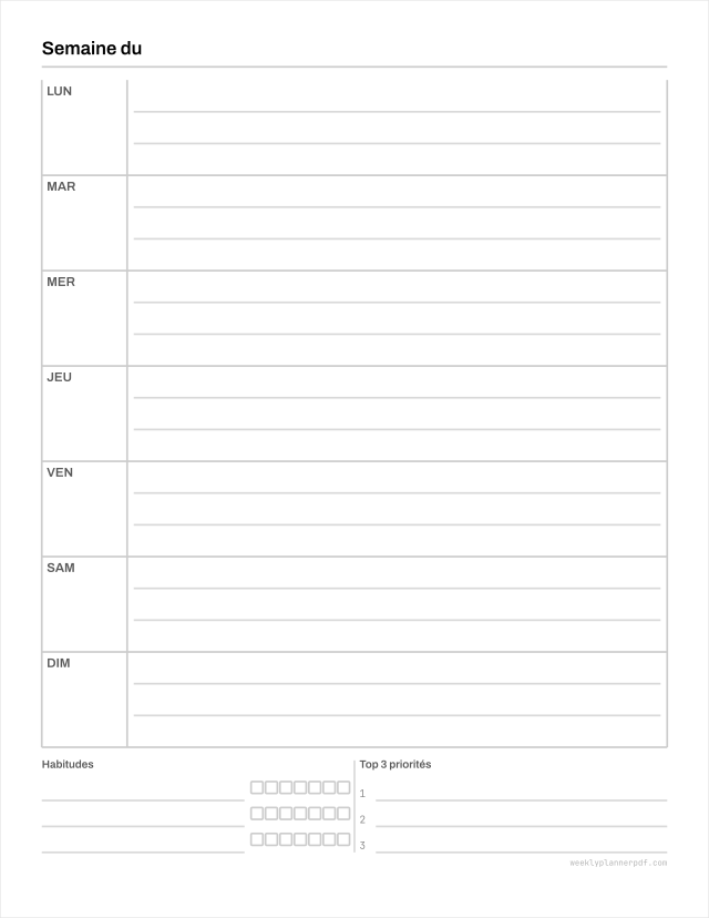 Weekly planner with habit tracker, US Letter 215.9 by 279.4 millimetres