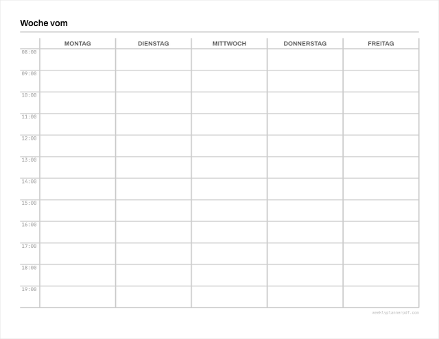 Weekly schedule template, US Letter 215.9 by 279.4 millimetres
