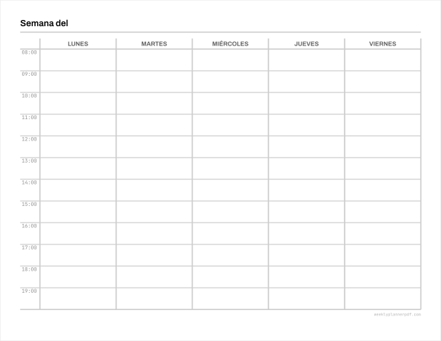 Weekly schedule template, US Letter 215.9 by 279.4 millimetres