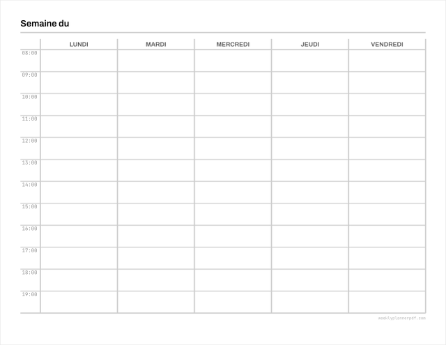 Weekly schedule template, US Letter 215.9 by 279.4 millimetres