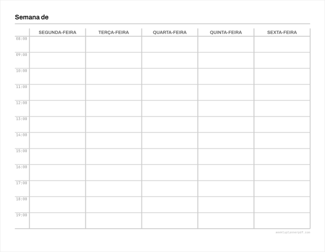 Weekly schedule template, US Letter 215.9 by 279.4 millimetres