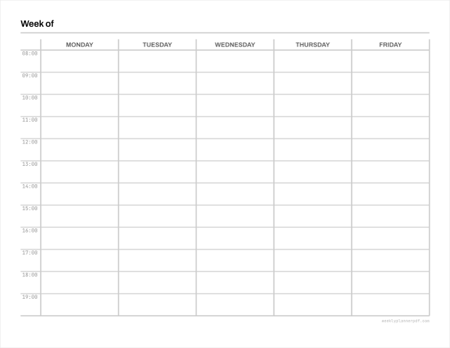 Weekly schedule template, US Letter 215.9 by 279.4 millimetres