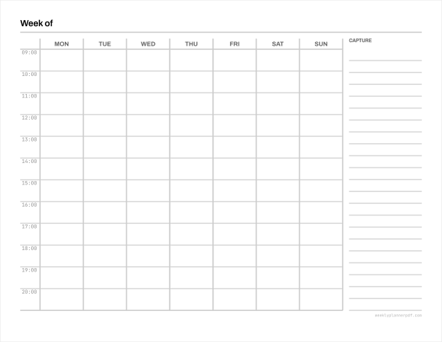 Weekly study planner, US Letter 215.9 by 279.4 millimetres